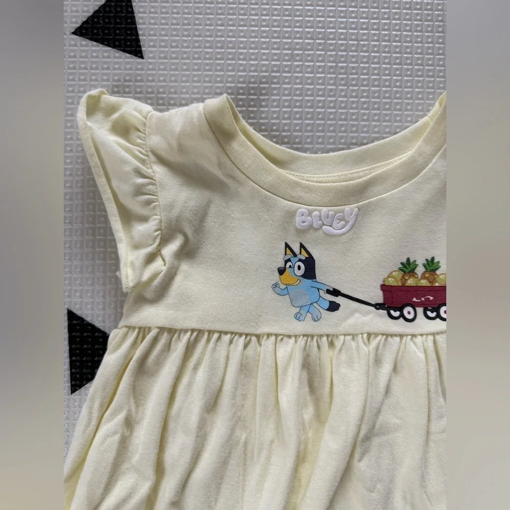 Bluey|Baby girl Cream pastel yellow casual Dress with Cartoon Print•••12 months